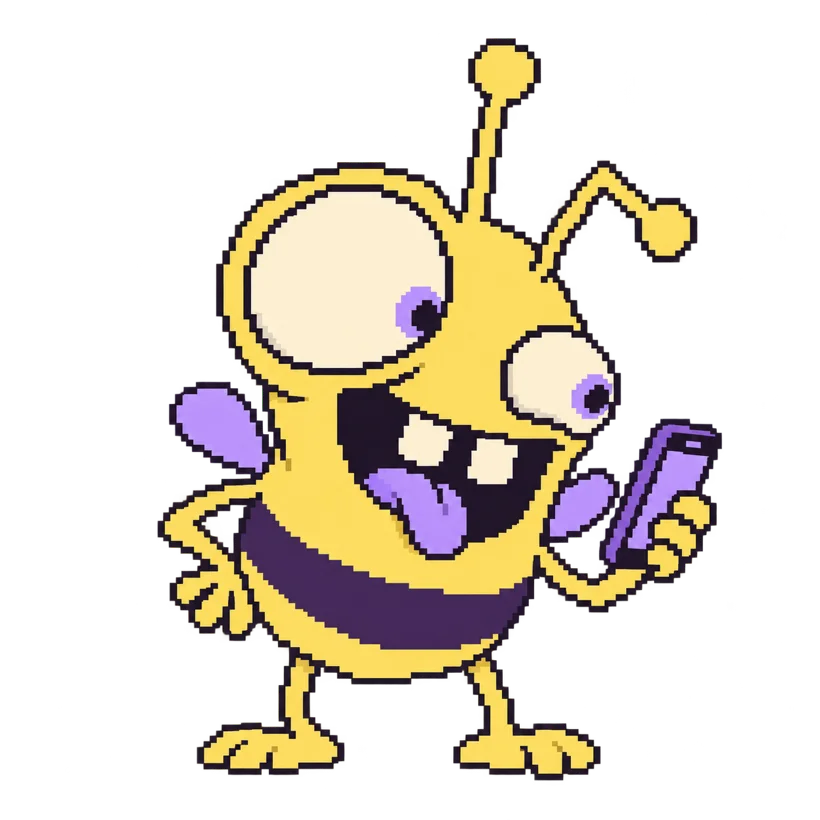 スマホでグループチャットをチェックする、Buzzr のいたずら好きなハチ